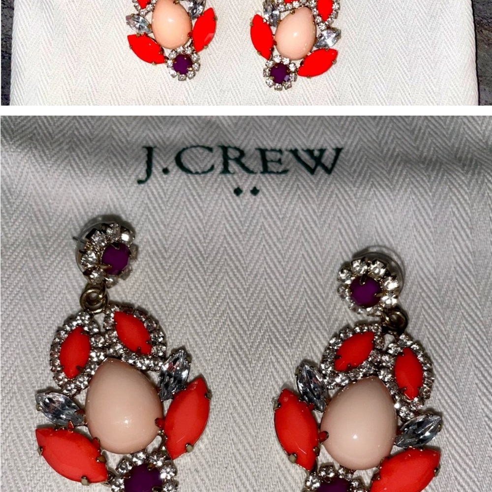 J. Crew Orange and Purple Statement Earrings with Cluster Design